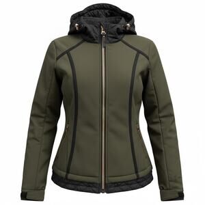 Free Country Women's Small Softshell Jacket Brown Black Hood and Trim